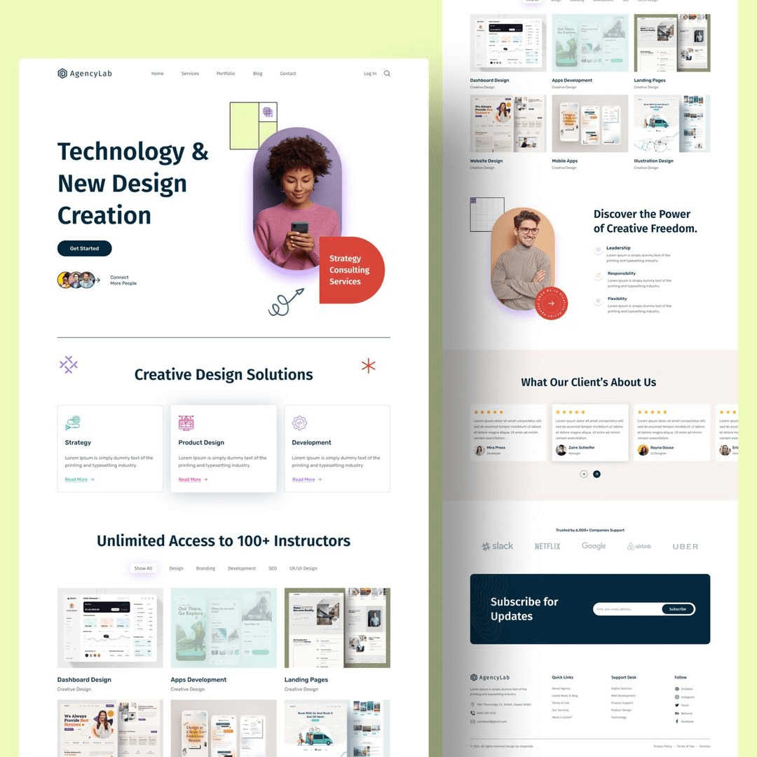 Interior design website template showcasing modern styles
